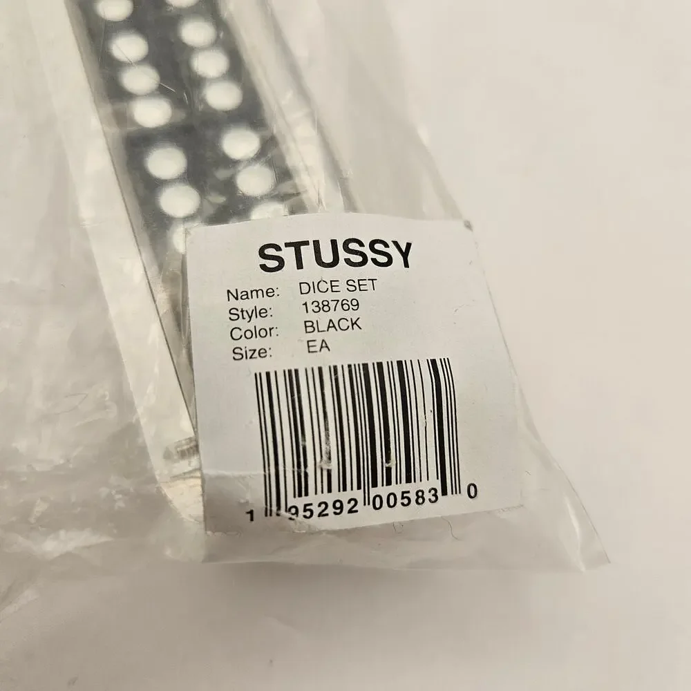 STUSSY DICE SET BLACK ACRYLIC DISPLAY CASE 5 LOGO DICE STYLE 138769 RARE